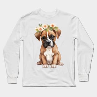 Watercolor Boxer Dog with Head Wreath Long Sleeve T-Shirt